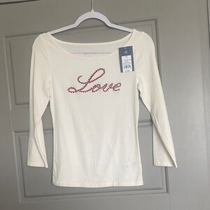 Universal Thread Cream Long Sleeve Top with Pink 'Love' Script